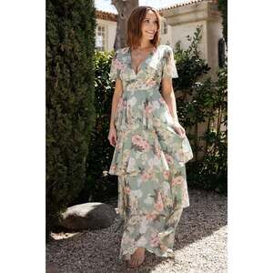 chinese dress ladies Paula Satin Maxi Dress  Jade Multi Floral